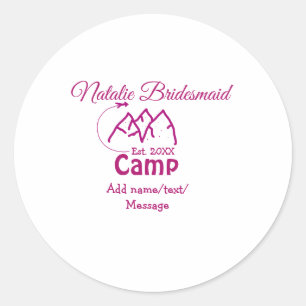 Sticker Rond Demoiselle d'honneur de camp rose ajouter nom date