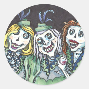 STICKER ROND DEMOISELLES D'HONNEUR ZOMBIE LOVELY CREEPY PRENANT