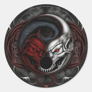 Sticker Rond Demon Wolf Yin Yang Graphic
