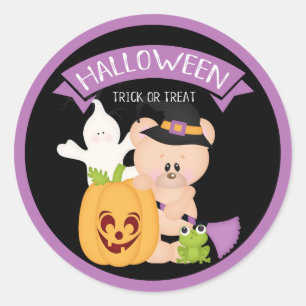Sticker Rond Démoniste de l'ours en peluche d'Halloween avec de