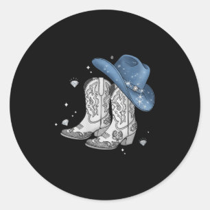 Sticker Rond Dénim & Diamants Black Tee Western Cowg