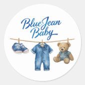 Sticker Rond Denim Bear Clothesline Boy Blue Jean Baby shower (Devant)