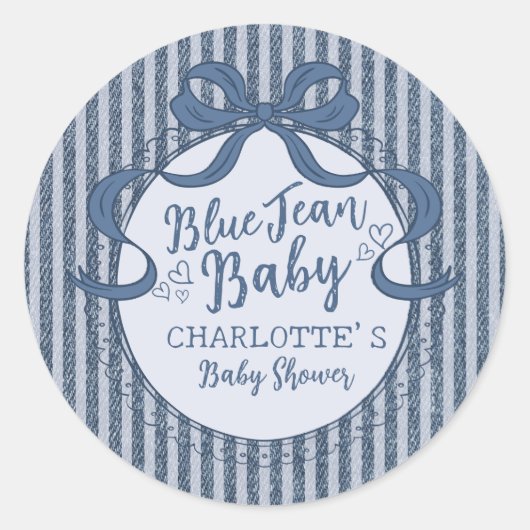 Sticker Rond Denim Coquette Bow Blue Jean Baby Shower (Devant)
