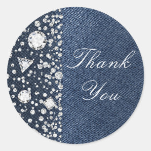 Sticker Rond Denim & Diamants Bleu Jean Bling Soirée Diamant