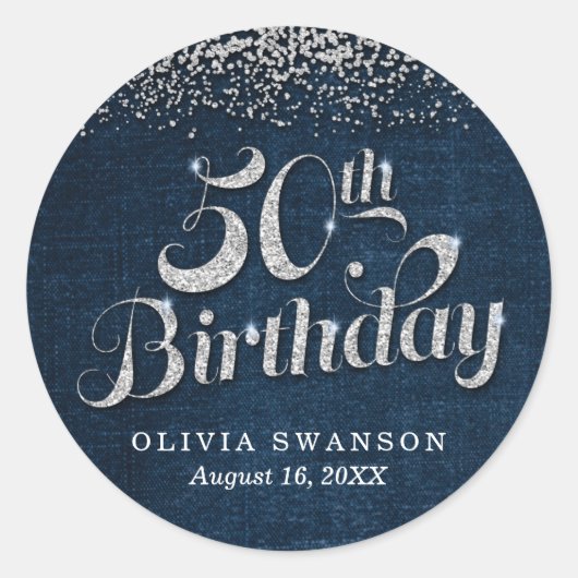 Sticker Rond Denim & Diamonds 50e anniversaire (Devant)
