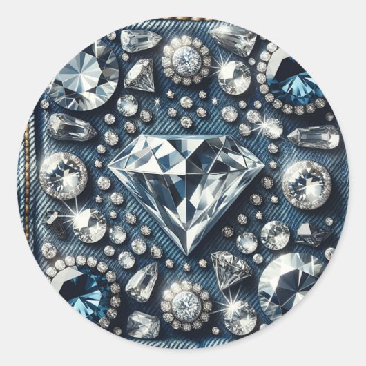 Sticker Rond Denim & Diamonds Bling Bijou Glamour (Devant)