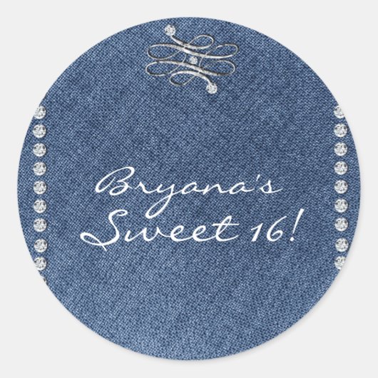 Sticker Rond Denim & Diamonds Emblem Anniversaire Fête Favorise (Devant)