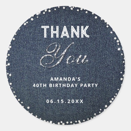Sticker Rond Denim Diamonds Parties scintillant Anniversaire Me (Devant)