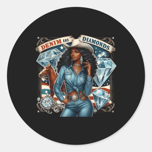 Sticker Rond Denim Et Diamants African Melanin Swag Western Co (Devant)