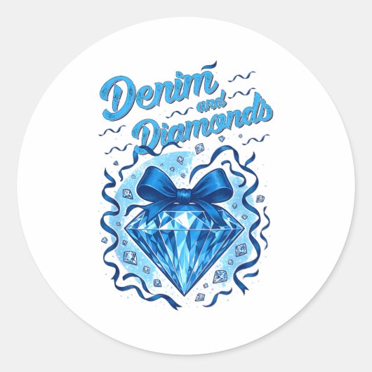 Sticker Rond Denim et diamants bow dames filles femmes (Devant)
