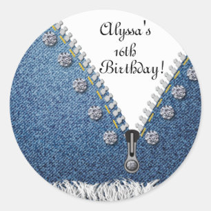 Sticker rond Denim Jeans Frayed & Diamonds Étiquet