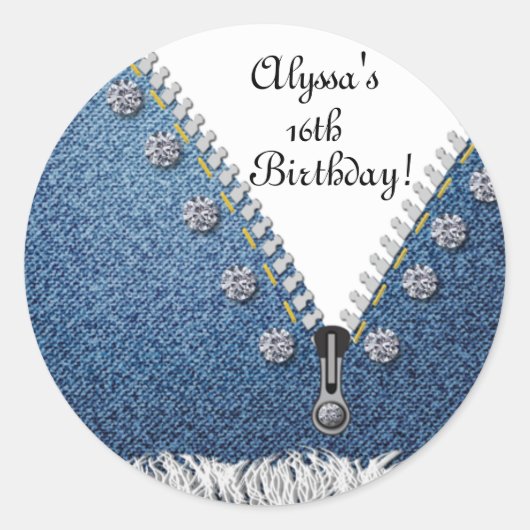 Sticker rond Denim Jeans Frayed & Diamonds Étiquet (Devant)