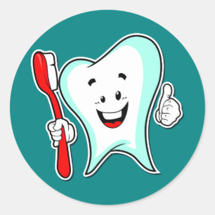 Sticker Rond Dent mignonne heureuse de bande dessinée avec une