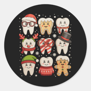 Sticker Rond Dentaire Noël mignon Dentiste Santa Hat Xmas