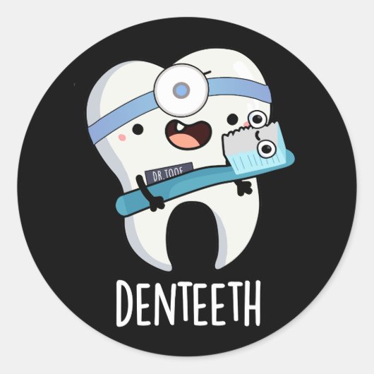 Sticker Rond Denteeth Drôle Dents Jeu de dents Dark BG (Devant)
