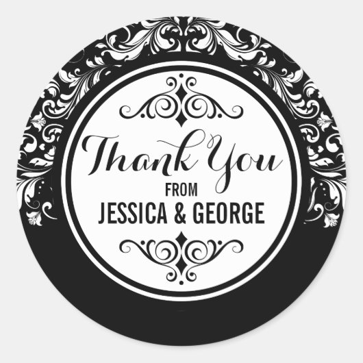 Sticker Rond Dentelle blanche avec Merci Arrière - plan noir (Devant)