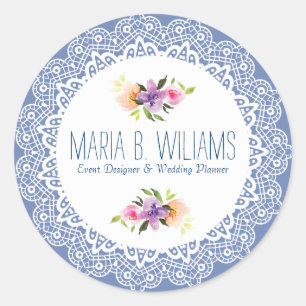 Sticker Rond Dentelle blanche et bouquet floral