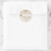 Sticker Rond Dentelle blanche et coeur sur burlap mariage Enreg (Sac)