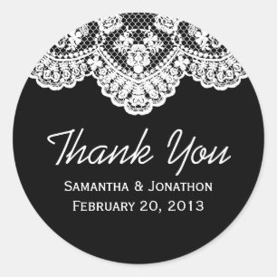 Sticker Rond Dentelle blanche et Merci Mariage noir