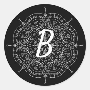 Sticker Rond Dentelle blanche monogramme en noir