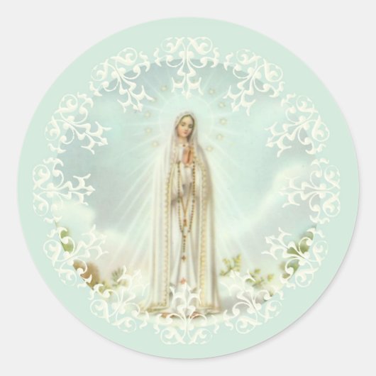 Sticker Rond Dentelle blanche Notre-Dame de Fatima (Devant)