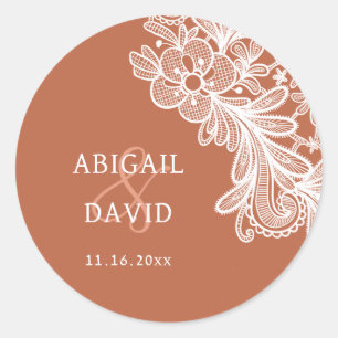 Sticker Rond Dentelle blanche sur Mariage en terre cuite