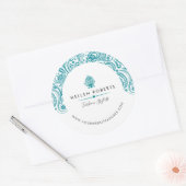 Sticker Rond Dentelle bleu turquoise (Enveloppe)