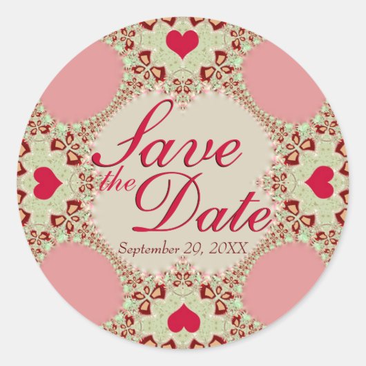 Sticker Rond Dentelle Coeur Pays Enregistrer la date (Devant)