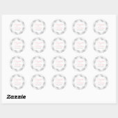 Sticker Rond Dentelle d'argent et script rose Élégant Mariage b (Feuille)