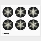 Sticker Rond Dentelle de glace Snowflake hiver blanc et noir él (Feuille)