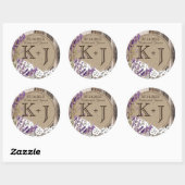 Sticker Rond Dentelle en bois Rustique Monogramme Mariage Étiqu (Feuille)