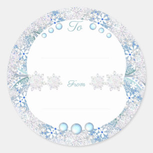 Sticker Rond Dentelle en céramique bleu clair & flocon de neige