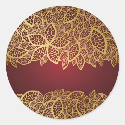 Sticker Rond Dentelle en feuille d'or sur arrière - plan rouge (Devant)