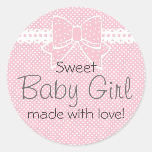 Sticker Rond Dentelle et Baby shower rose Bow Favoriser (Devant)