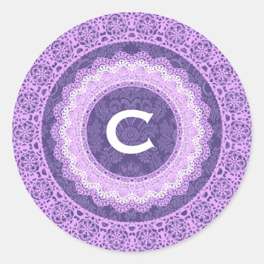 Sticker Rond Dentelle et monogramme sur mesure V16 PURPLE 4 (Devant)