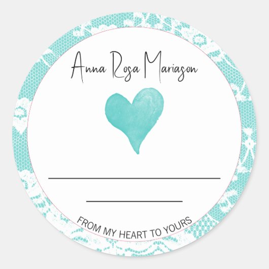 Sticker Rond *~* Dentelle fait maison AP30 TURQUOISE Heart Gene (Devant)