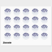 Sticker Rond Dentelle florale bleu marine (Feuille)