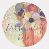 Sticker Rond dentelle florale citrouille orange violet or (Devant)