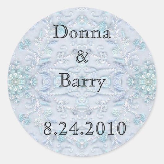 Sticker Rond Dentelle Mariage mariée bleu pâle (Devant)