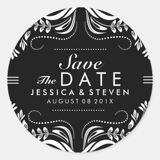 Sticker Rond Dentelle noire et blanche Enregistrer l'étiquette  (Devant)