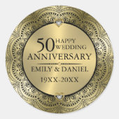 Sticker Rond Dentelle noire et or 50e anniversaire de mariage (Devant)