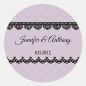Sticker Rond Dentelle noire sur Lavande douce Mariage personnal (Devant)