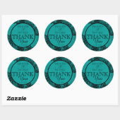 Sticker Rond Dentelle noire Turquoise Goth moderne Merci Étique (Feuille)