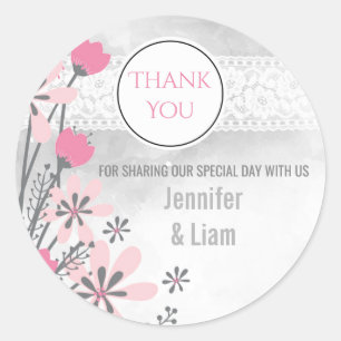 Sticker Rond Dentelle rose de printemps Mariage de dentelle pri