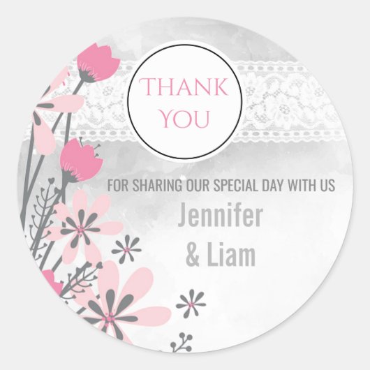 Sticker Rond Dentelle rose de printemps Mariage de dentelle pri (Devant)