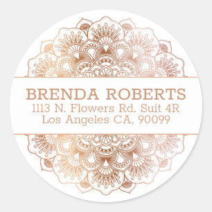 Sticker Rond Dentelle rose-or Floral Mandala Design géométrique