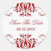 Sticker Rond Dentelle rouge foncé et Damas blancs (Devant)