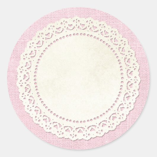 Sticker Rond Dentelle rustique de pays Doily sur Shabby rose Bu (Devant)