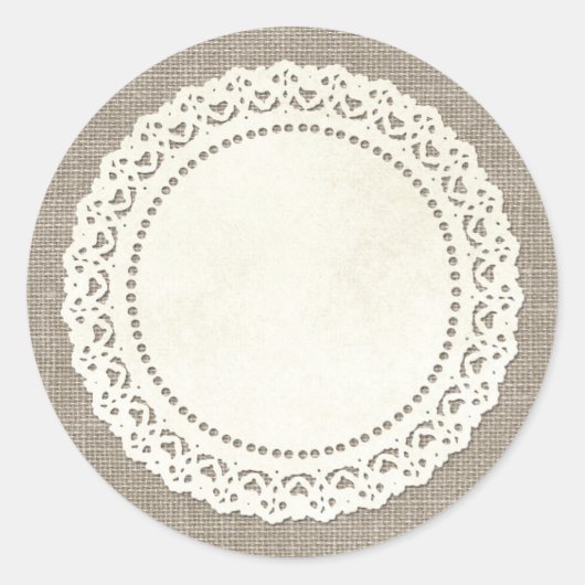 Sticker Rond Dentelle rustique sur Burlap Brown naturel (Devant)