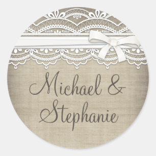 Sticker Rond Dentelle vintage et lin Rustique Elegance Mariage